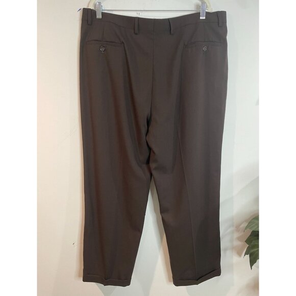 Pronto Uomo Mens Dress Pants 40W 100% Wool Flat Front Brown - Picture 2 of 14